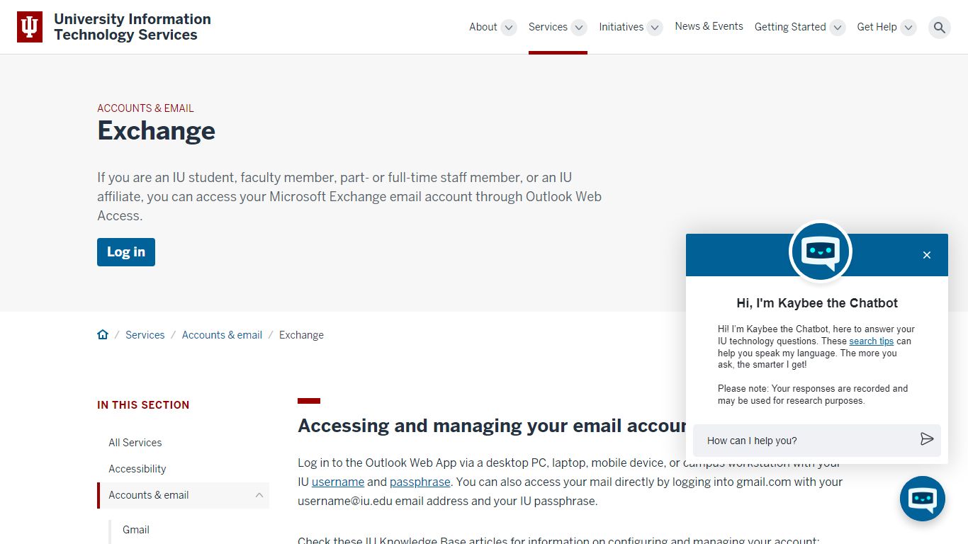 Microsoft Exchange: Accounts & Email: Services: University ... - IU