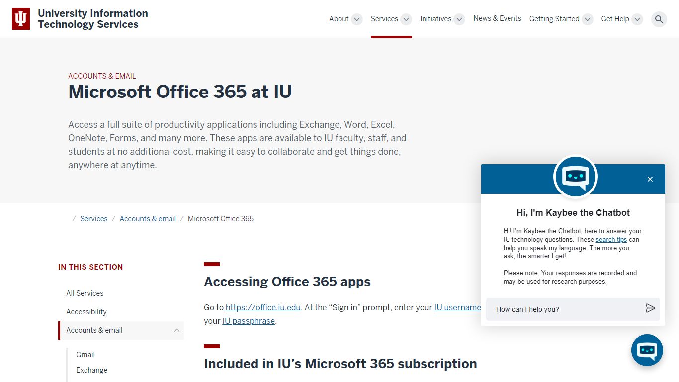 Microsoft Office 365: Accounts & Email: Services: University ... - IU